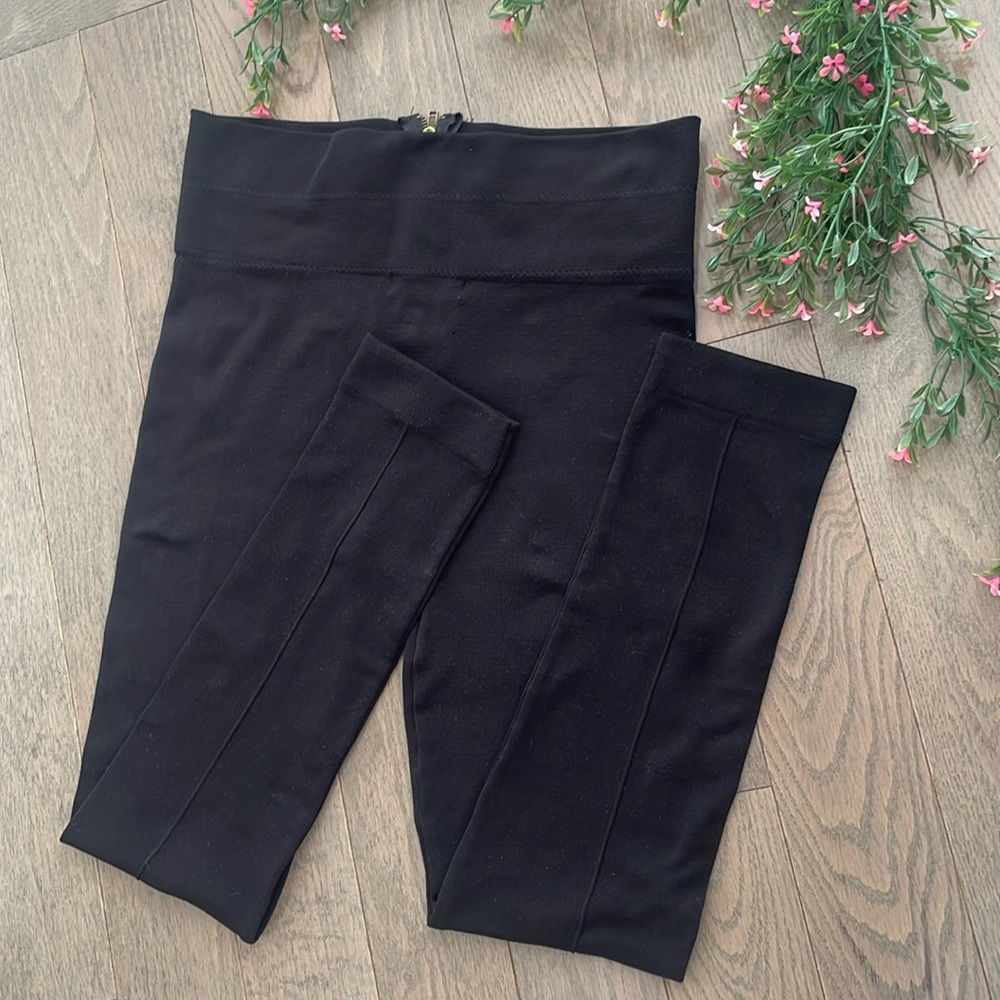 Seductions Black High Waisted Thick Warm Leggings Back Zipper Seam